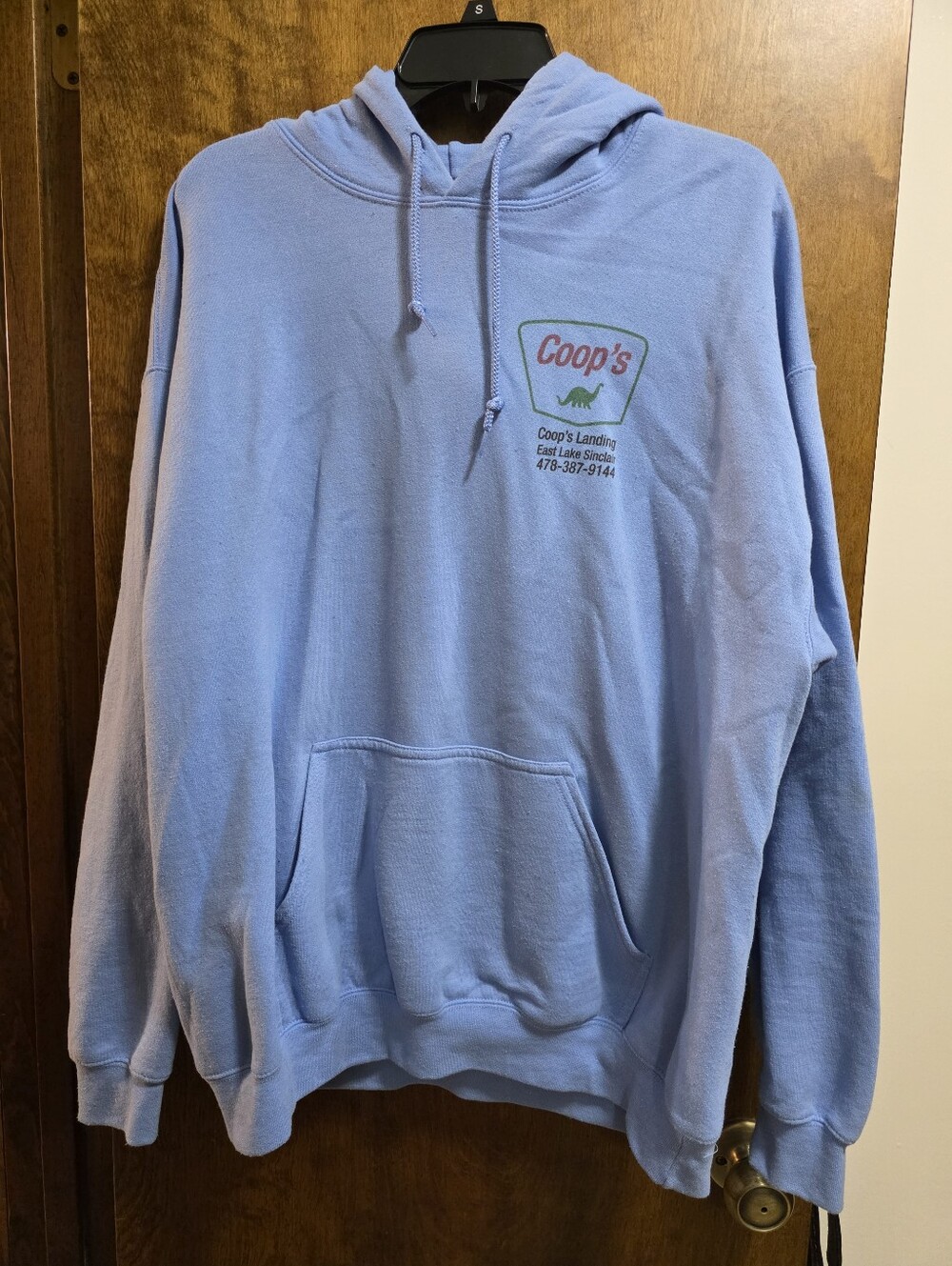 Blue Crewneck Hoodie Sweater With Dino Design And Dinosaur "Picture" On The Back